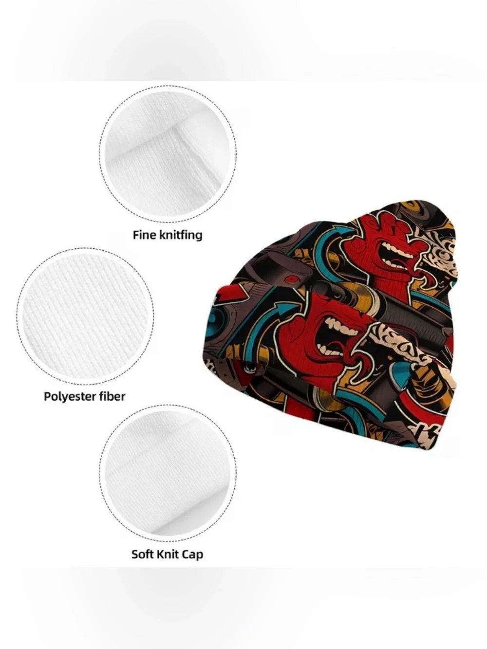 💥 Graffiti Art Bright Multicolored Urban Flip Knit Beanie